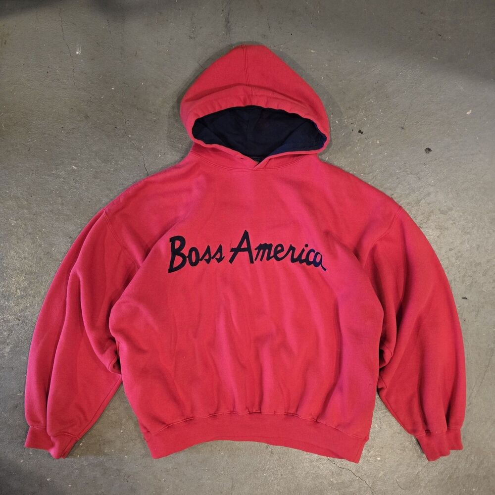 Vintage 90s Hugo Boss America Coral PullOver Hoodie – Size Large